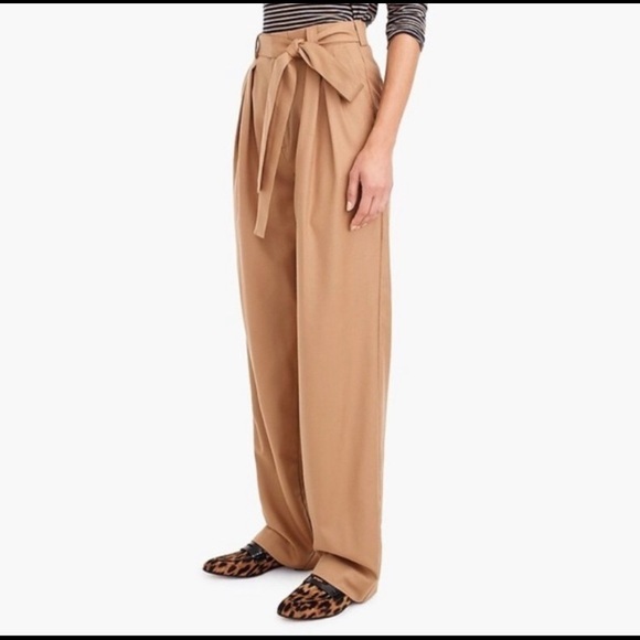 NWT J. Crew Collection cognac camel soft wool wide leg pants belt trousers 6 - Picture 3 of 9